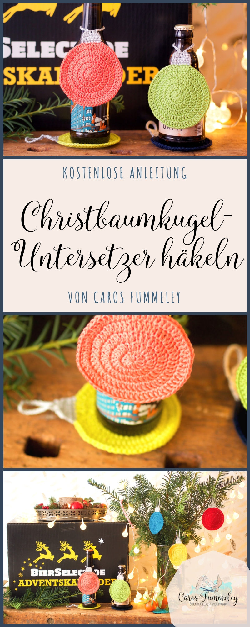 Kostenlose Häkelanleitung auf deutsch für Untersetzer in Christbaumkugel Form